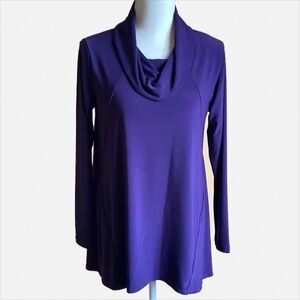 SYMPLI Purple Cowl Neck Tunic Top Size 8 Matte Jersey Long Sleeve Travel